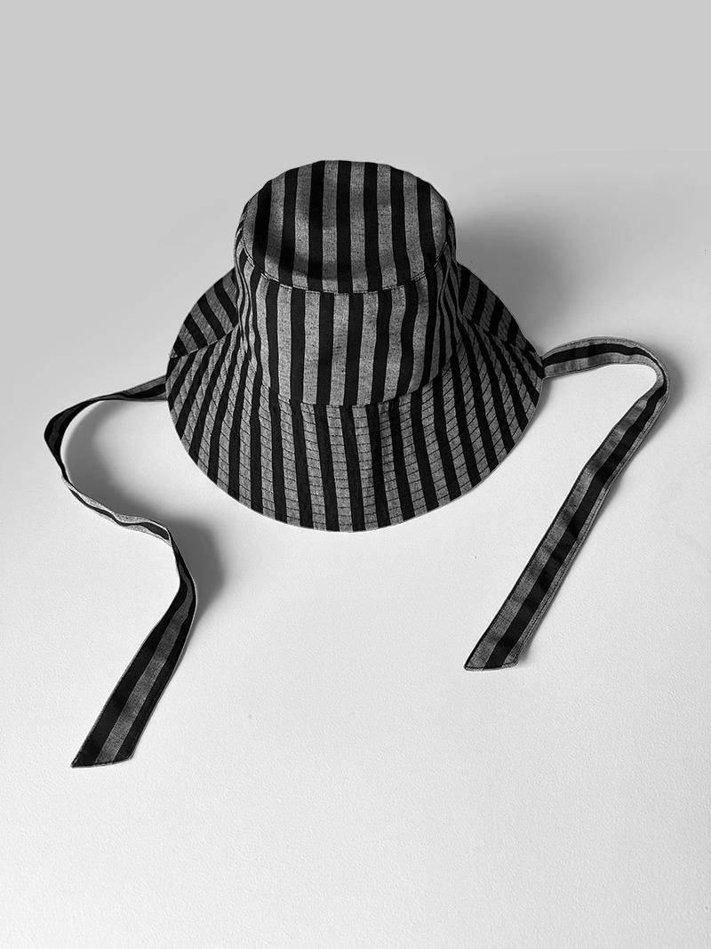 

French Style Bow Tie Bucket Hat for Women, Wide Brim Striped Sun Cap with Drawstring, Spring Summer Outdoor UV Hat M 56-58cm
