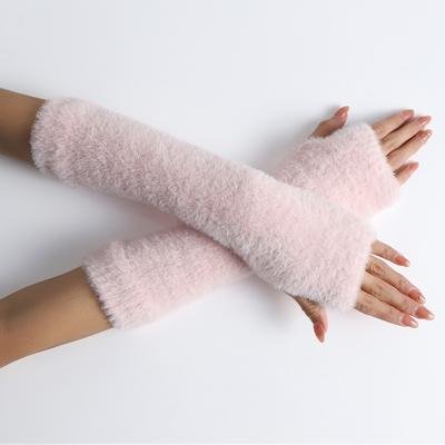 Pink Fingerless Gloves Y2K Wrist Warmers Arm Warmers Gloves for Women Chic Streetwear Fall Winter Mink-Like Velvet Gloves