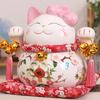 Cartoon Maneki Neko Oranment Ceramic Lucky Cat Figurine Pink BOW-TIE Fortune Cat Statue Home Decorative Money Box Piggy Bank