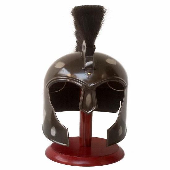 Halloween Medieval Knight Spartan Troy Achilles Armor Helmet Black Plume with Stand