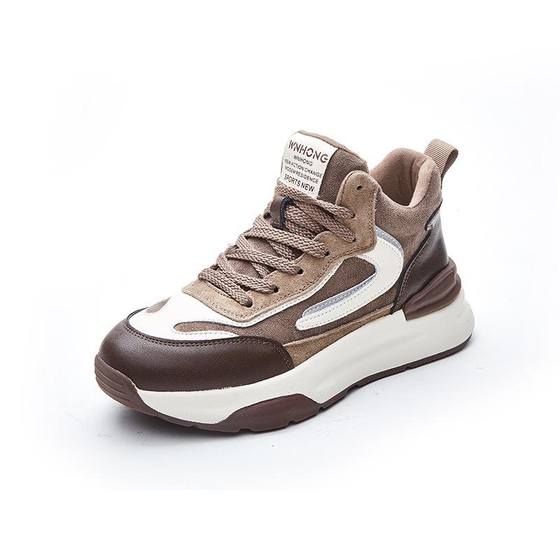 

Женские туфли для пап 2024 года с высоким берцем в тон: Теплые бархатные кроссовки из мягкой кожи на толстой подошве, визуально увеличивающие рост 37