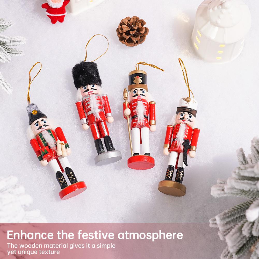 4pcs Christmas Nutcracker Soldier 13CM Small Puppet Handicraft Christmas Tree Hanging Pendant Ornament Festival Gift Home Decor