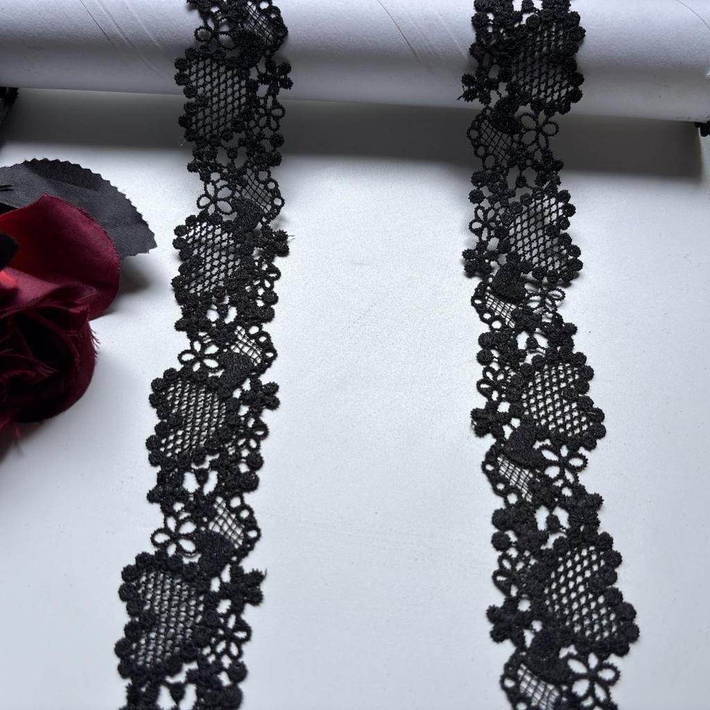 4cm Wide Black Polyester Lace, Floral Narrow Crocheted Lace Trim for Garment, Dress, Lingerie, Underwear, Bra, Sewing & Crafting