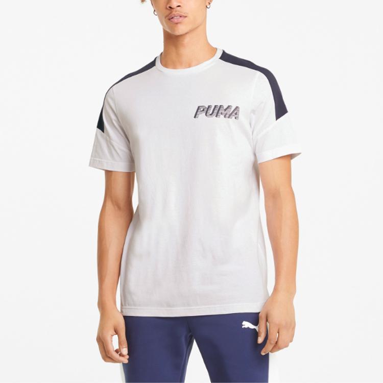 Puma Modern Sports Color Block Logo Print Casual Breathable Crew Neck Short Sleeve T-Shirt Men Tops White 845910-02