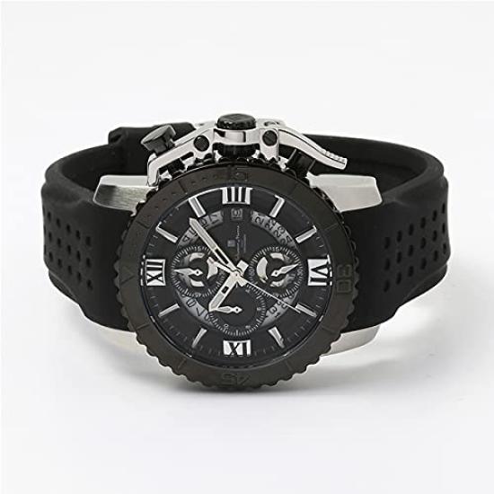 Salvatore Marra Chronograph Rubber Watch SM21103-SSBKBK Men's All-Black Design Stainless Steel Case Detail