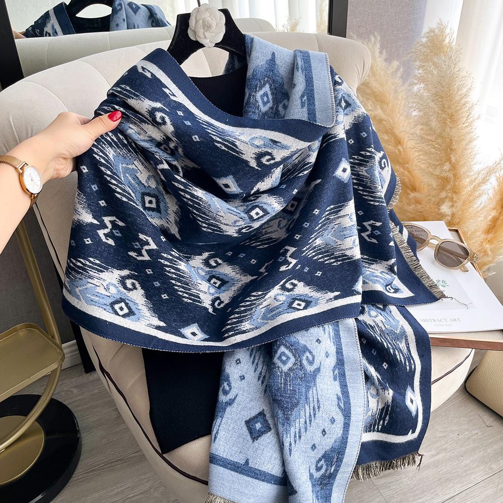 Retro Printing Fashion Imitation Cashmere Scarf Women's Winter Versatile Double-sided Thickened Student Scarf Dual-purpose Shawl Outside