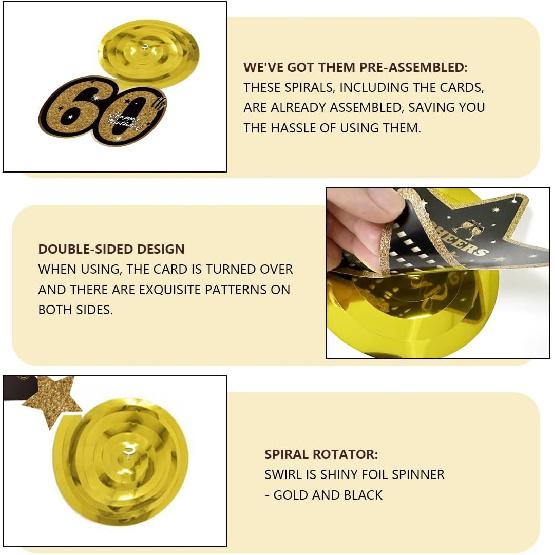 Happy 60th Birthday Hanging Swirls Streams Ceiling Decorations,Celebration Old Black and Gold Birthday Party Decorations Supplies 60 Foil Hanging