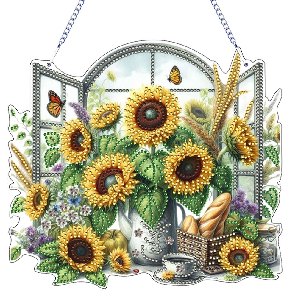 Flower Theme 2D Flat DIY Special Shape Rhinestone Diamond Art Window Pendants Diamond Painting Set Wall Decor for Home & Windows