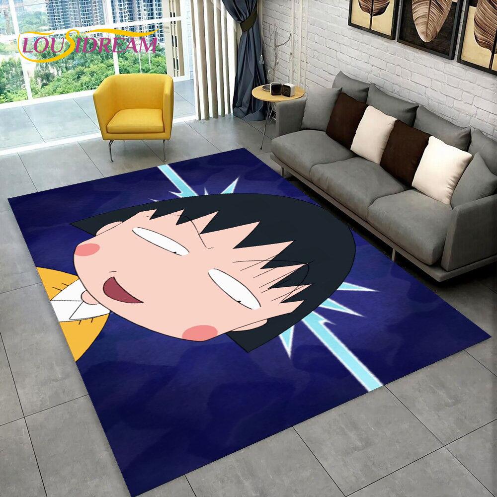 Chi-bi Maruko Sakura Momoko Teppich, groß, Teppich für Wohnzimmer, Schlafzimmer, Sofa, Fußmatte, Dekoration, rutschfeste Bodenmatte für Kinder, 3D