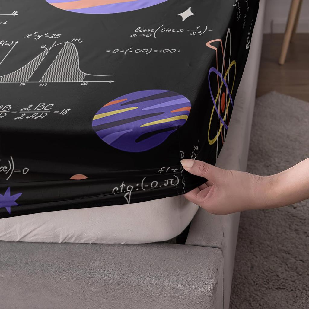 Math Galaxy Cartoon Planet Pattern Sheet Three-Piece Digital Printing Bedding Boys Girls