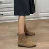 Korean Version of Maillard Suede Suede Flat-bottomed Western Cowboy Boots Short Boots Women's Autumn and Winter Versatile Rear Zipper Thin Boots