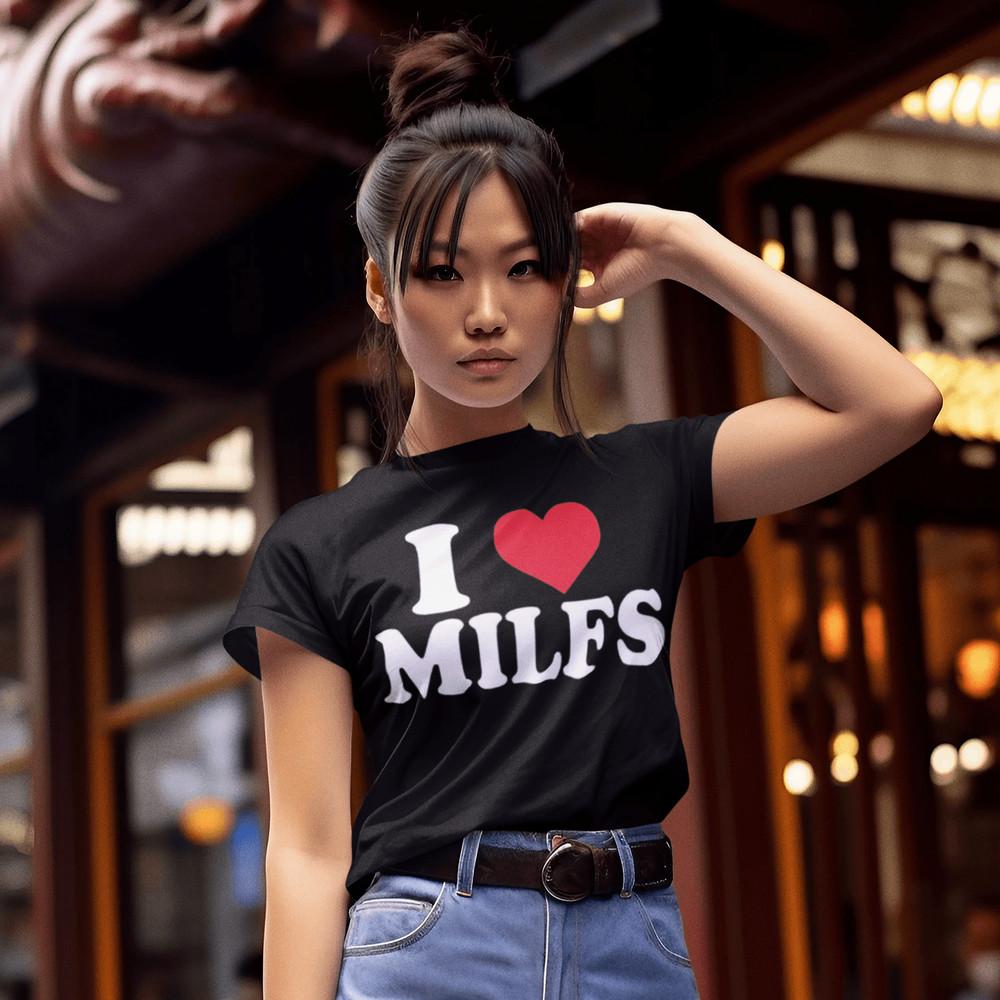 Футболка «Я люблю милф» Ультрамягкая 100% Хлопок Короткий рукав Круглый вырез Верх Унисекс Футболка XXXXL