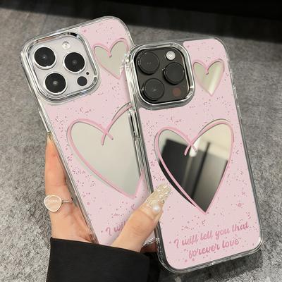 Make Up Mirror Phone Case For IPhone 17 Pro Max Air 16 13 11 15 14 12 16e 17e Love Heart Funda Cover Luxury Protective Shell