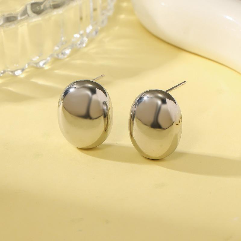 Chic Brushed Small Bean Stud Earrings - Elegant French Design, Unique Niche Style.