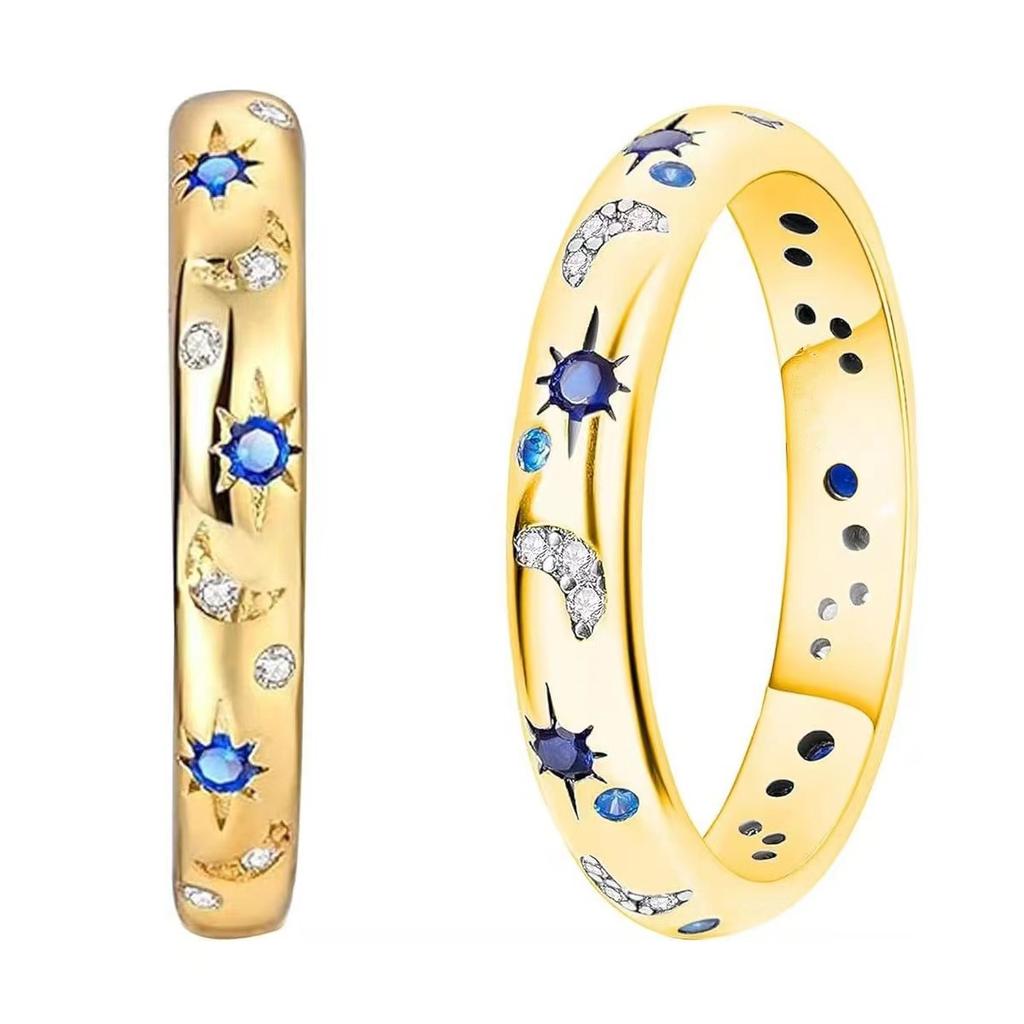LATS Gold CopperColor Moon Star Stacking Band Ring Fashion Jewelry Trendy Best Friend Gift Accessories