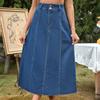 Women Two Button High Waist A Line Jean Denim Skirt