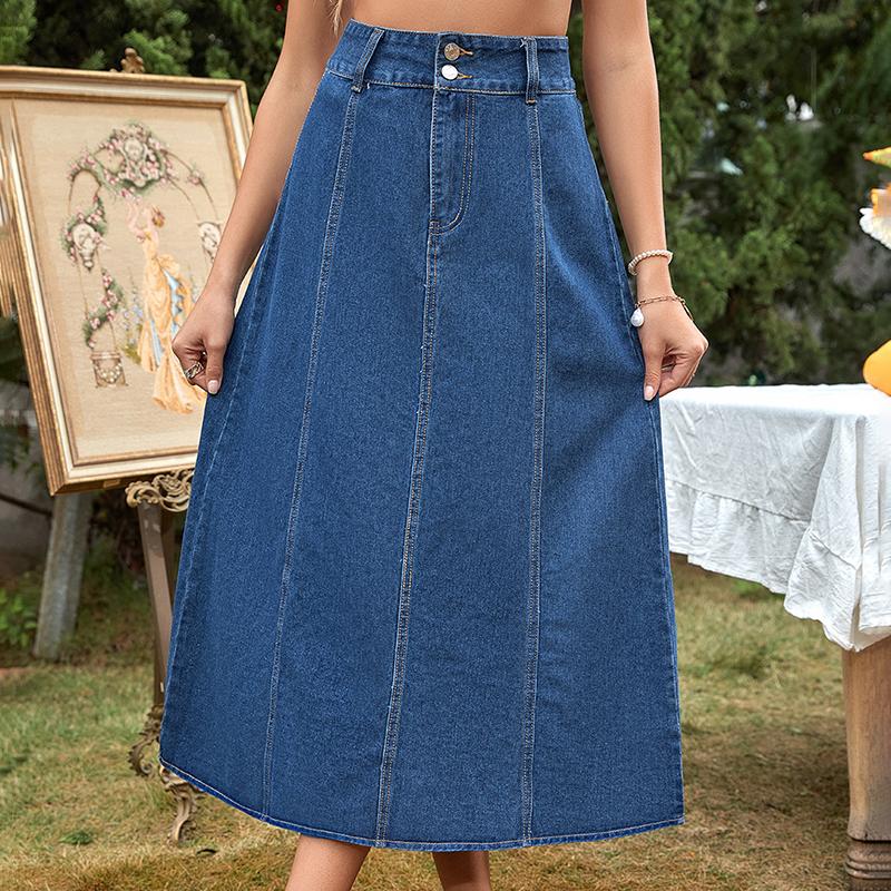 

Женская джинсовая юбка А-силуэта с высокой талией на двух пуговицах XL