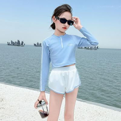 Children's Swimsuit Girls' Long Sleeved Two-piece Polyester Sports and Leisure Student Vacation Hot Spring Swimsuit