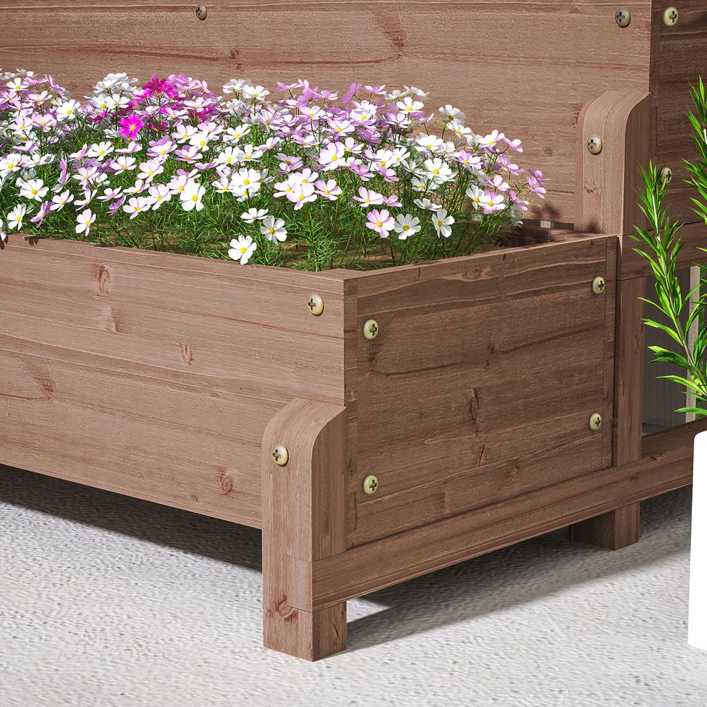 2-Tier Raised Garden Bed with Trellis, Wooden Elevated Planter Box with Drainage Holes, Outdoor Raised Planter for Climbing Plants, Fruits