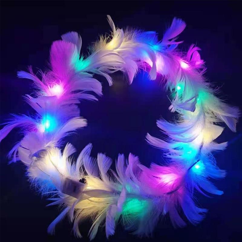 

1PC Feather Wreath Sparkling Goose Down Wreath Hair Accessory Led Luminous Headband Hair Hoop Glowing