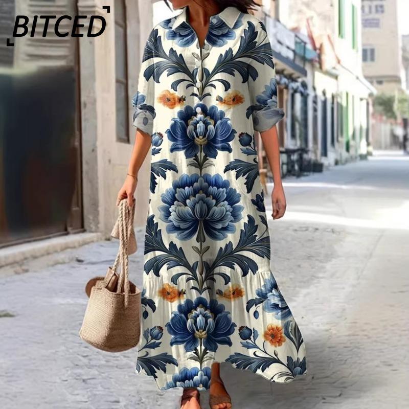 BITCED Fashion Autumn Winter Long Sleeve POLO Neck Casual Dresses