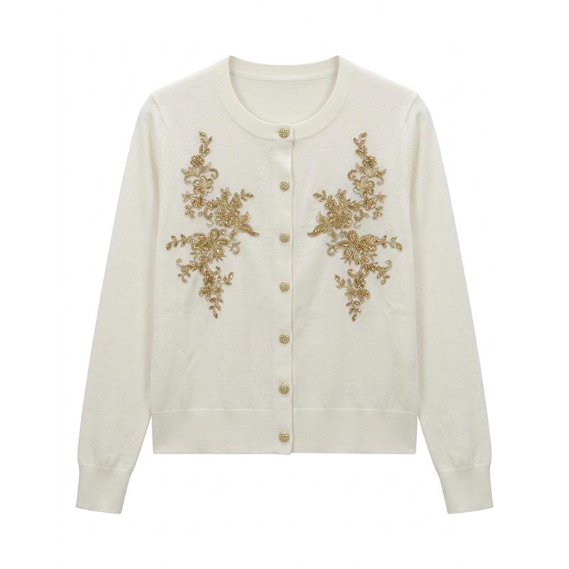 Autumn 2026 Women's Hand-Embroidered Beaded Wool Cardigan Sweater