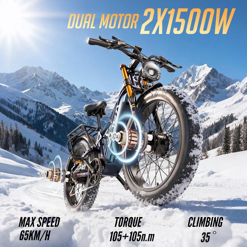 OTIDA S26 3000W 80 km/h dual-motor electric bike, 52V 20Ah, 26-inch wide tyres, electric mountain bike, electric bike for adults
