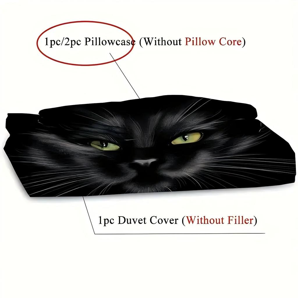 Comforter Cartoon Black Cat Pupil 3D Printed Bedding Set Cute Animal Style Luxury Soft Comfortable Home Polyester