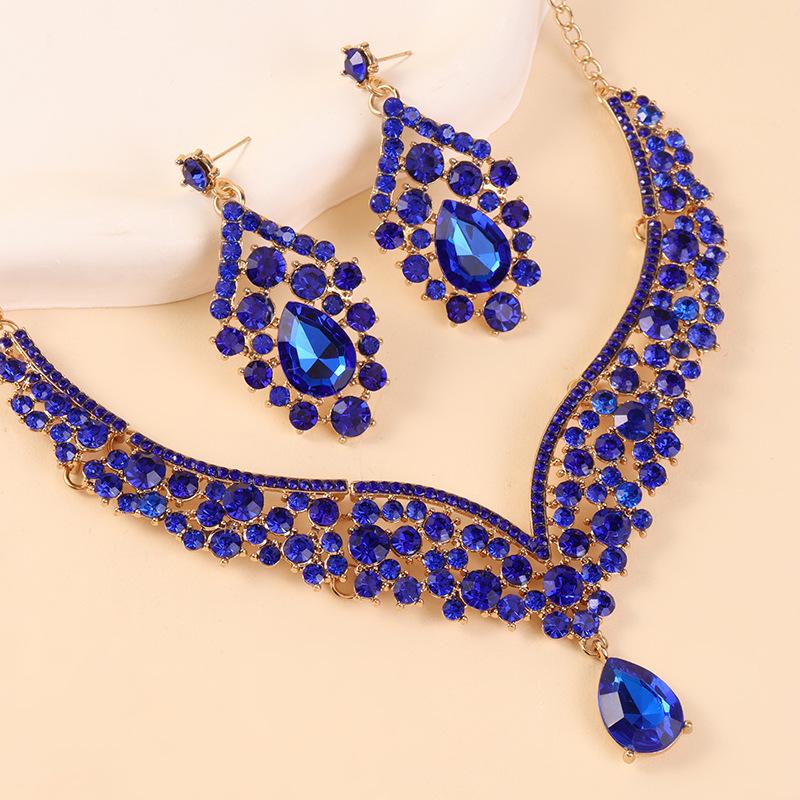 Elegant Rhinestone Teardrop Necklace & Earring Set - Luxury Bridal Jewelry