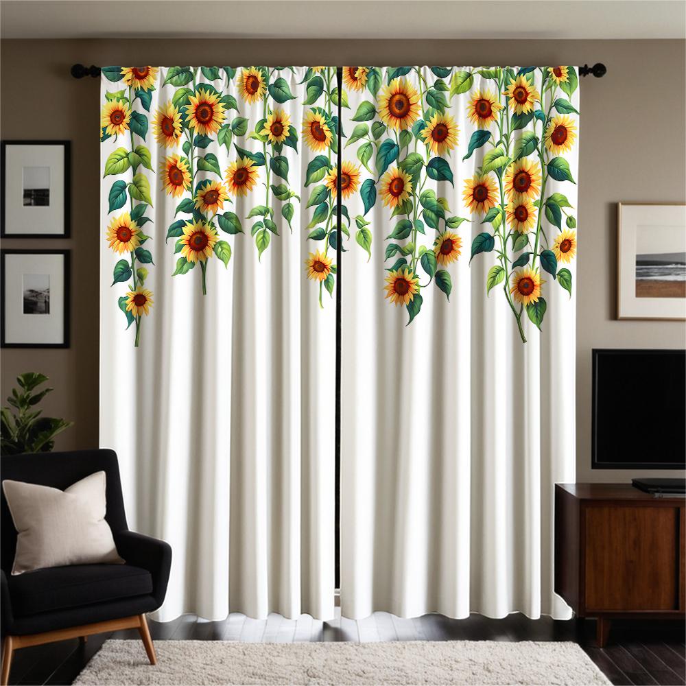 Piece Set High Definition Digital Printed Curtainwatercolor Sunflower Vine Pattern Curtain Designhome Decoration Style Polyester