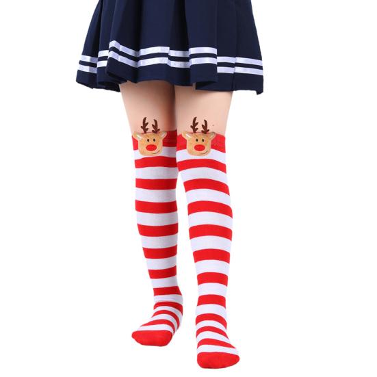 Kids' Christmas Socks Reindeer Plush Striped Knee-High Stockings Over Knee Socks Festive Holiday Wear for Boys Girls