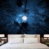 Forest Galaxy Starry Tapestry, Starry Night Sky Moon Stars Ceiling Tapestry Blue Space with Trees Nature Tapestries Wall Hanging for Bedroom Dorm