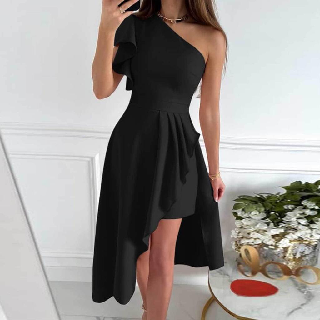 Shoulder Pleated Wedding Bridesmaids Medium Long Ball Banquet Small Evening Dress Jumpsuit