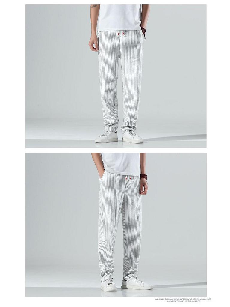 2023 Herrrandiga Harembyxor i Bomull-Linne - Kinesisk/Japansk Stil, Lös Passform, Trendiga, Stora Storlekar Bloomers.