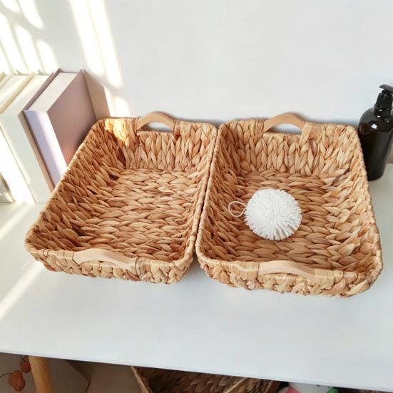 Úložný box Otevřená konstrukce s uchy Prostorově úsporná nádoba Ratanový koš do spíže skříně koupelny