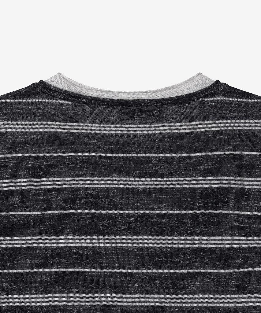 BASIKA Striped Layered Henley Neck Knit (Charcoal)