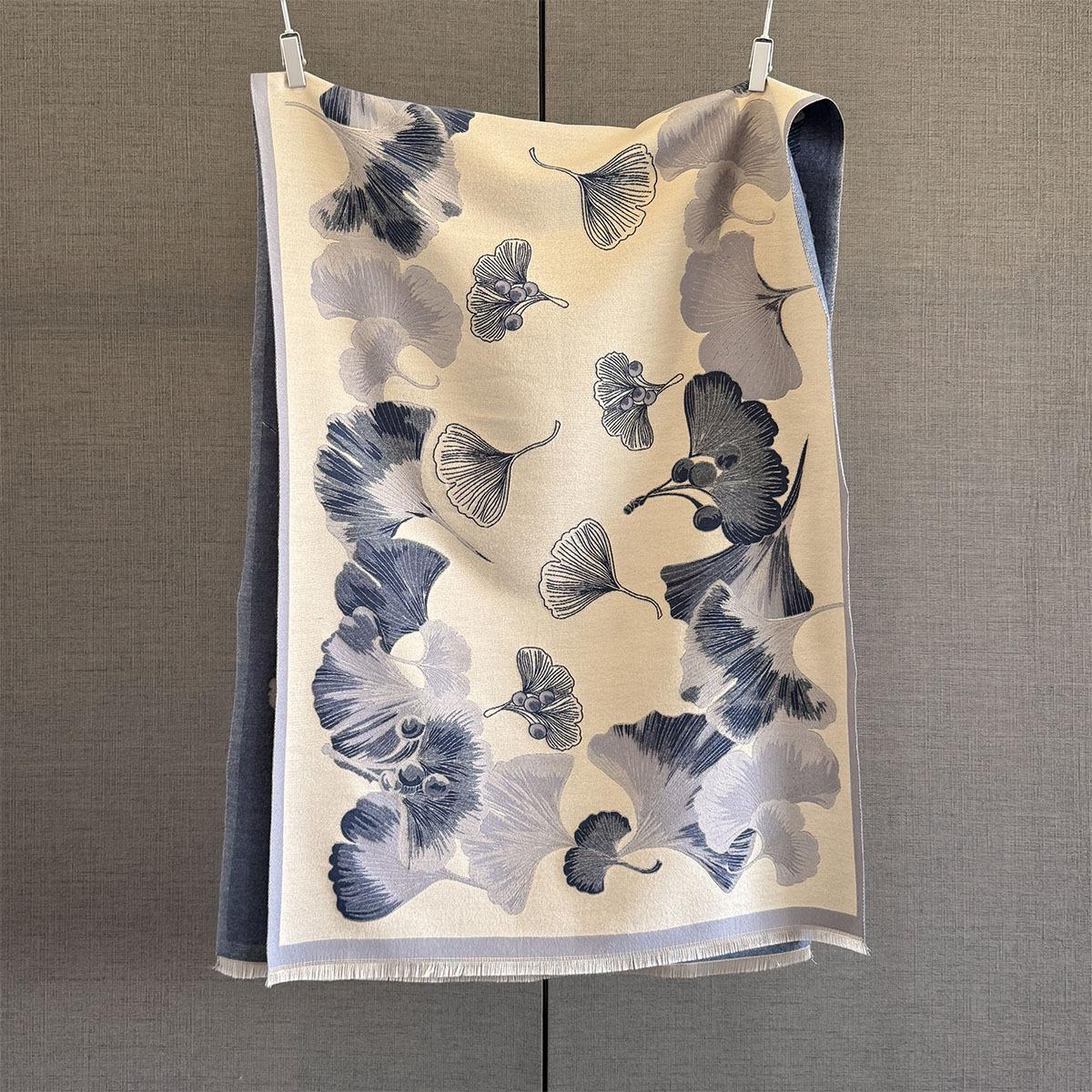 

Осенне-зимний новый жаккардовый шарф из имитации кашемира с гинкго билоба, женский утолщенный теплый шарф для защиты шеи двойного назначения 192*65cm