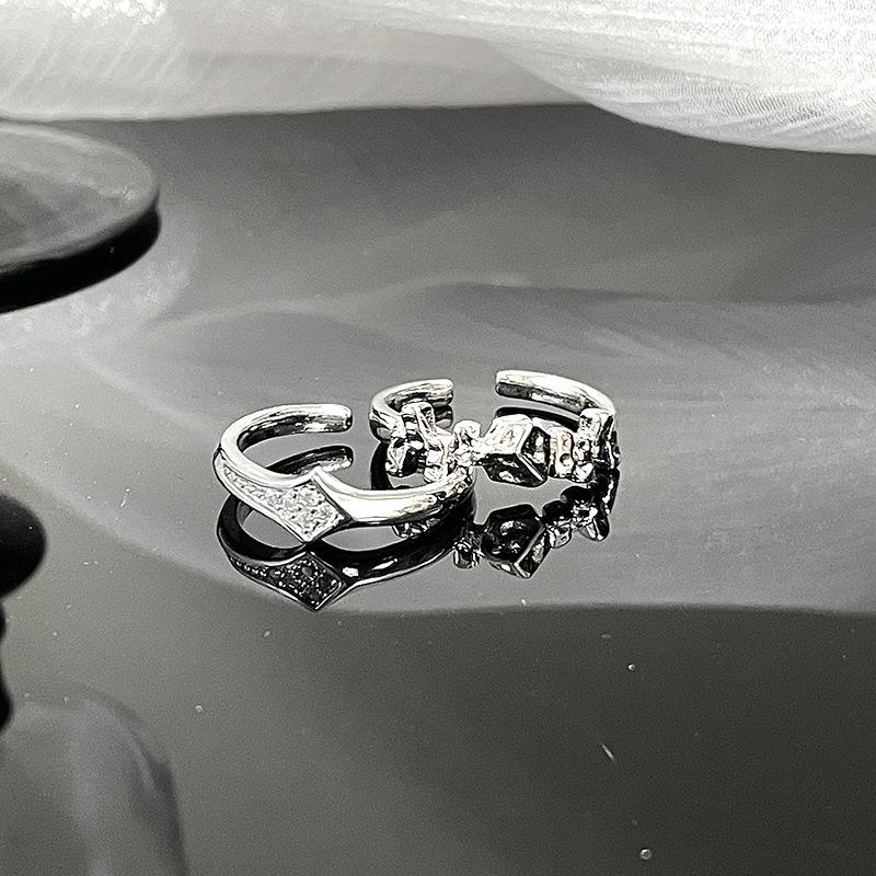 Ring Female Full Diamond Zircon Cold Wind Light Luxury High-End Niche Design Open Index Finger Ring Couple Ring