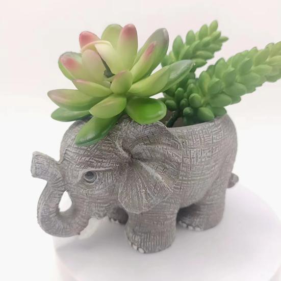 Resin Elephant Shaped Planter Cute Animal Flower Pot for Indoor Plants Small Cactus Pot for Office Home Desktop Decor