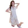 Fairy Lace Ice Silk Maxi Dress with Breast Pads - Sexy Long Sleeve Nightgown for Women, Home & Outdoor Wear