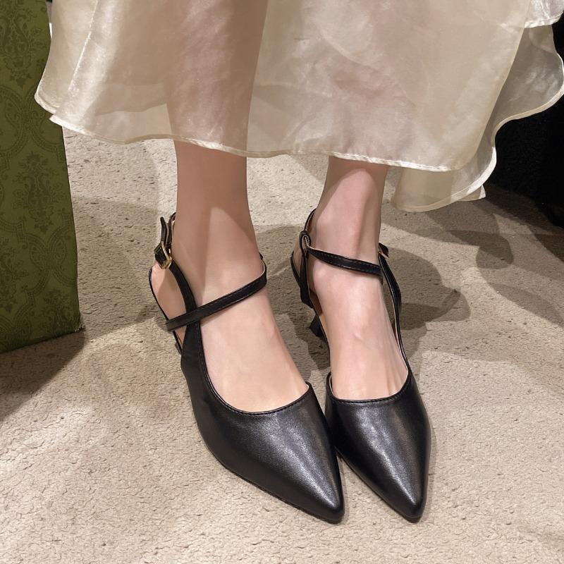 Fashion Women's Fashion Baotou Sandals Spring New Pointed Head Shallow Mouth One Word Buckle Anti-slip Wear-resistant Stiletto Heels
