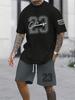 Neuer Herren Kurzarm Shorts 2-teiliger Trainingsanzug Mode 23 Digitalbedrucktes Rundhals-T-Shirt und Kordelzug-Shorts Set
