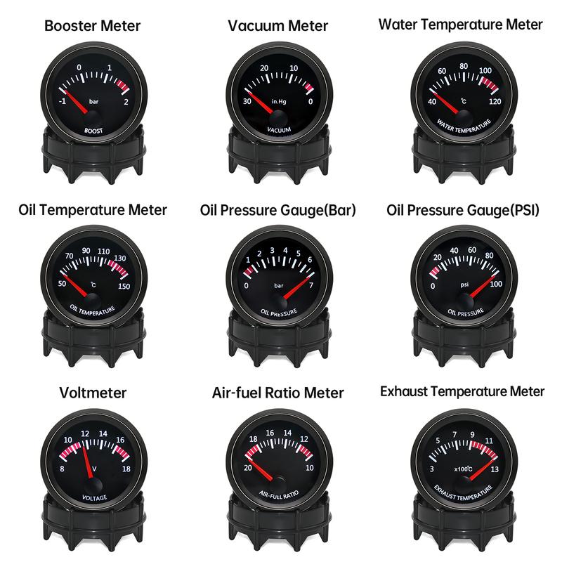 52mm Water Temp/Oil Temp/Voltmeter/Oil Press BAR PSI /Vacuum/Boost Gauge/Air Fuel Ratio/EGT Gauge With Sensor Fit for 12V Car