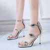 Sexy Pointy Water Drill Stiletto Shoes Sequins Show Thin Nightclub Word with Sandals Party Women's Shoes Box