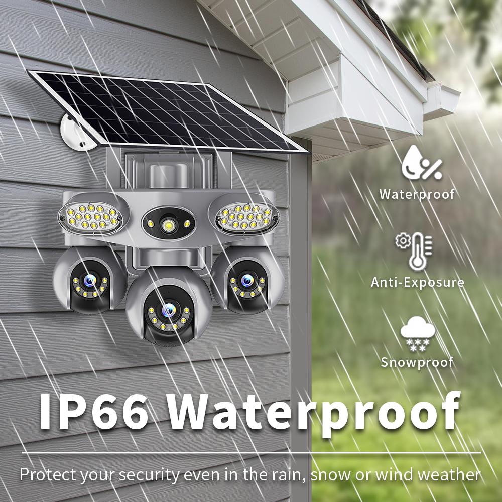 Solar PTZ Camera – 4G/WiFi Outdoor Security with 3-Screen View, Optional LED Light, 2-in-1 Surveillance & Night Lighting