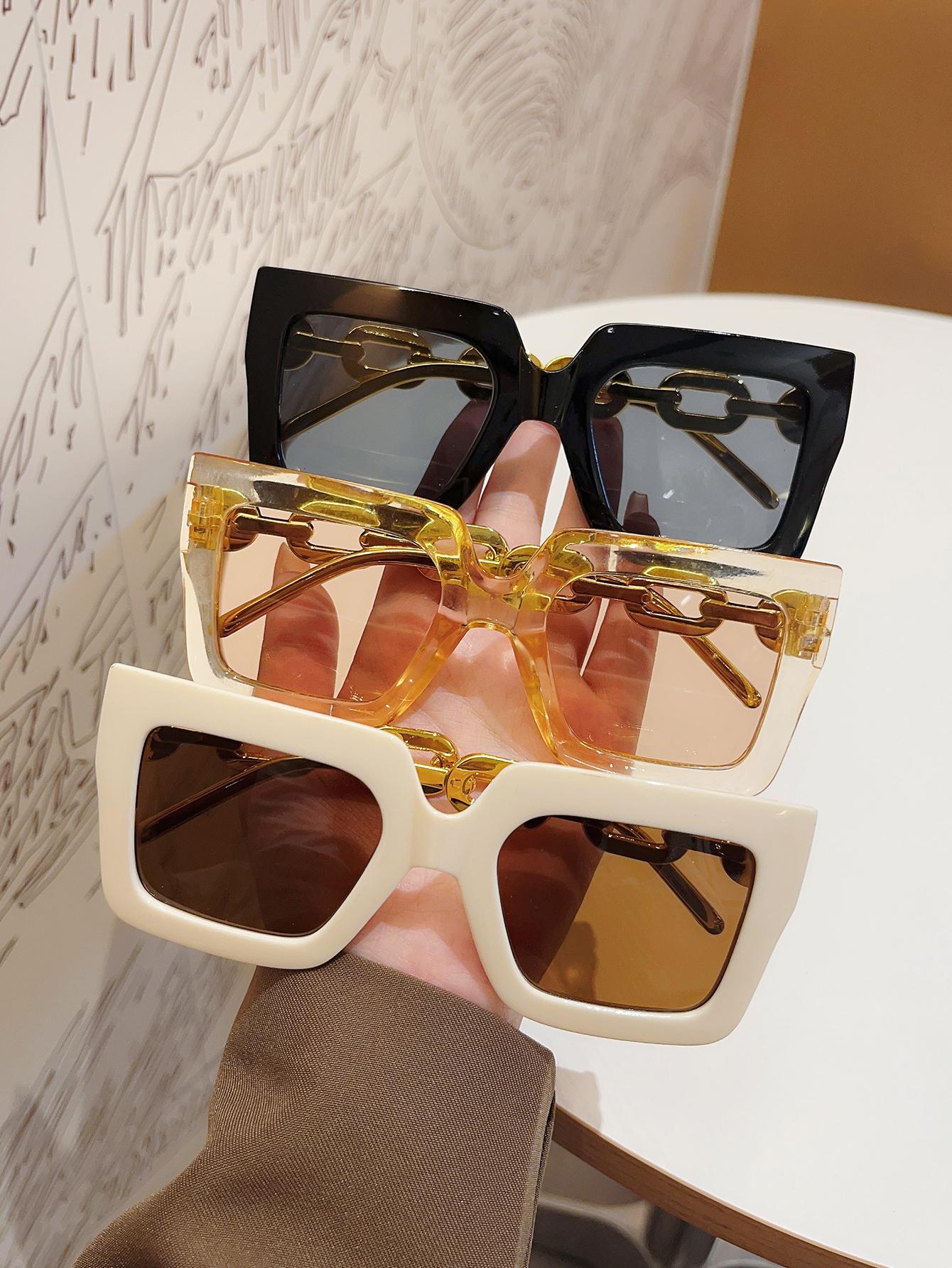 

3Pcs Square Oversized Frame Twist Chain Classic Hot Style Retro Personalized Street Photography Gift Set Fashion Glasses