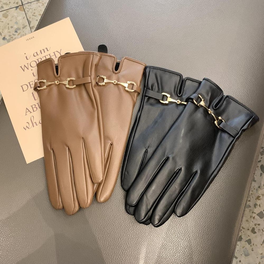 

Chain Women Leather Gloves PU Gloves Simple Full Finger Mittens Outdooor кавовий