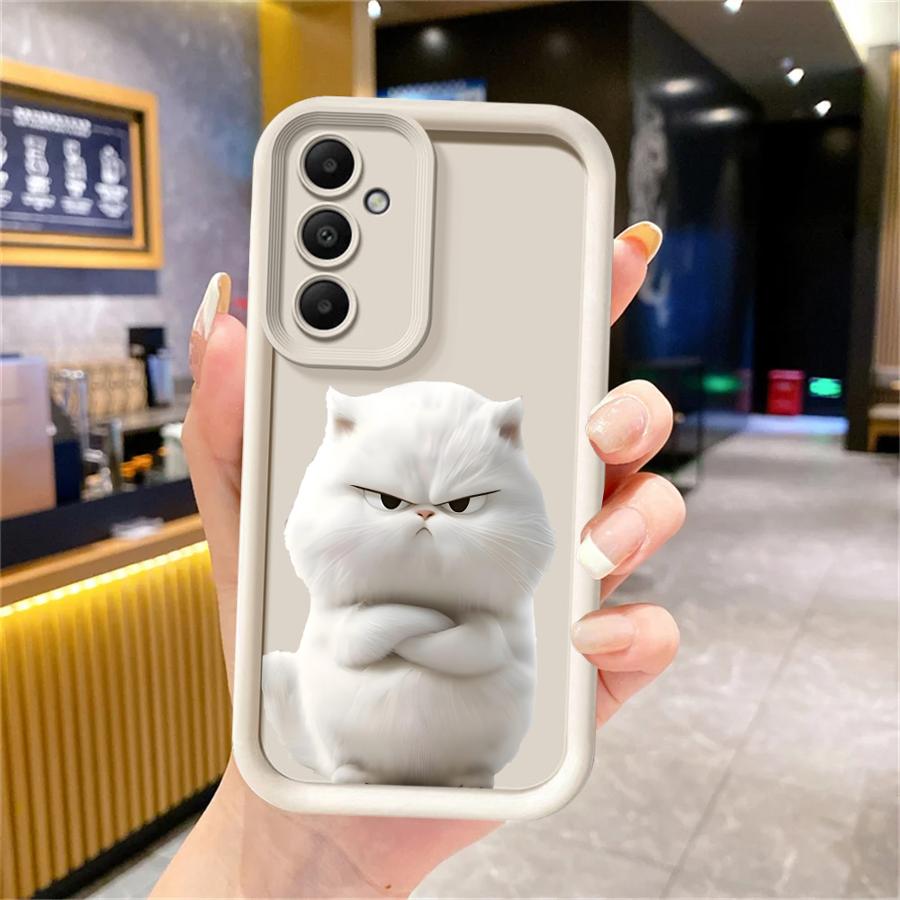 Phone Cover Case for Samsung Galaxy A16 A51 A73 A35 A36 A56 A12 A13 A53 A54 A23 A34 A26 A32 A15 A71 A72 Cartoon Blacks White Cat