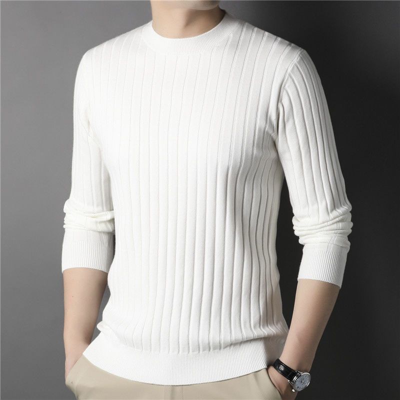 Korean Trend Fashion Autumn Winter Sweaters Men Solid V-Neck Screw Thread Smart Casual Long Sleeve Slim Pullovers Knitted Tops