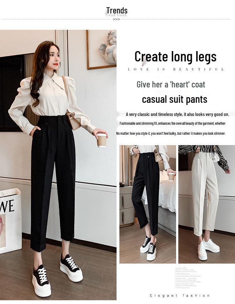 Radish Women's High Waist Cigarette Leg Cropped Pants - Korean Style Harem for Spring/Summer 2026